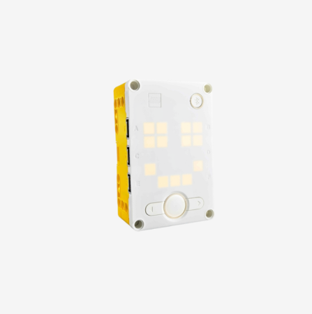 LEGO® Technic™ Large Hub (45601) with lights and control interface, part of robotics and STEM learning kit, featuring buttons for programming and sensor integration.

