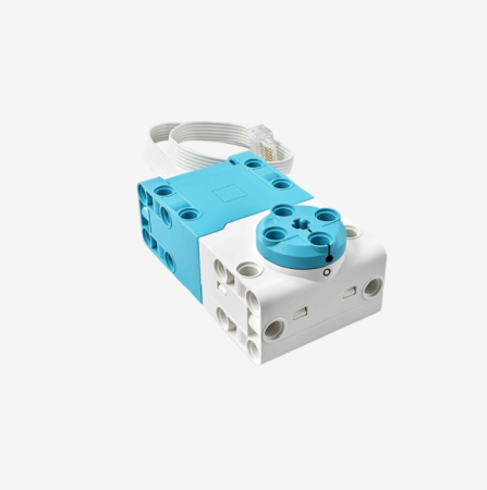 LEGO Education Technic Servo Motor (45602) featuring a blue and white design, used for precise motorized movements in robotics and interactive learning.

