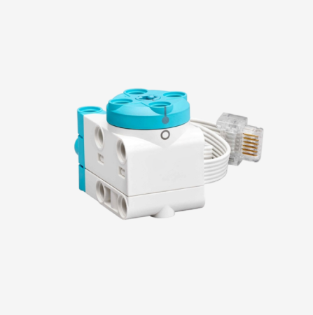 LEGO® Education Technic Small Angular Motor 45607 with blue top and white body, used in robotics and STEM education for building and controlling mechanical systems