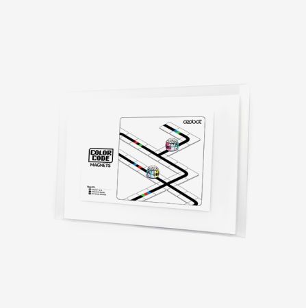 Ozobot Color Code Magnets Base Kit with white tiles and printed black tracks used for coding with Ozobot robots.