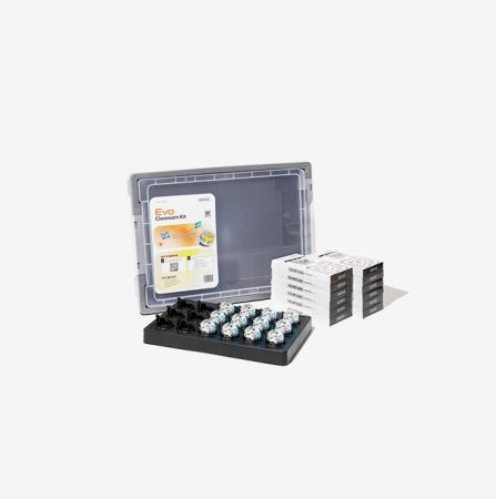 Ozobot Evo Classroom Kit with 12 coding robots, chargers, and storage case for interactive STEM learning in schools and classrooms.
