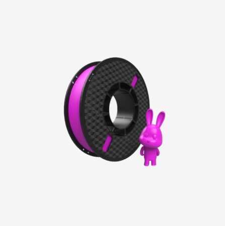 AOSeed purple PLA filament spool for 3D printers with printed bunny model