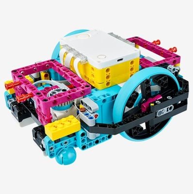 LEGO® Education SPIKE™ Prime Expansion Set (45681) with a colorful robotic model constructed from LEGO® building bricks, designed for STEAM learning, featuring 604 pieces and suitable for ages 10+.