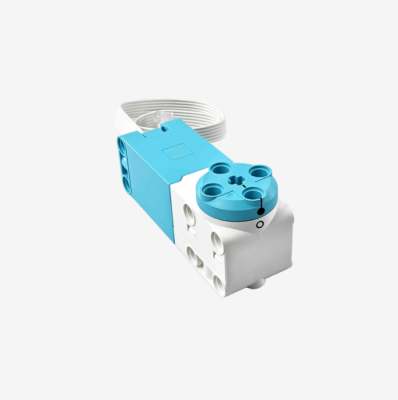 LEGO® Technic™ Medium Angular Motor (45603) with a white and blue design, used for controlled, precise rotation in robotics applications and STEM education.