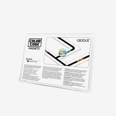 Ozobot Color Code Magnets Speed Kit – front view of a white rectangular pack featuring coding tile illustrations, color sequences, and a small educational robot, designed for STEM learning and classroom coding activities.