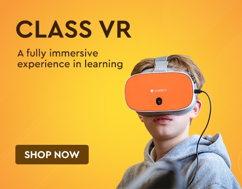 Boy wearing ClassVR headset for immersive learning. Shop now at AtlabShopOnline KSA