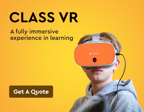 Boy wearing ClassVR headset for immersive learning. Shop now at AtlabShopOnline UAE