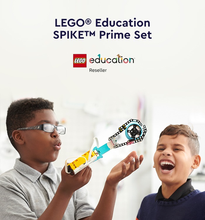 Two kids exploring LEGO Education SPIKE Prime Set for STEM learning. Shop at AtlabShopOnline KSA