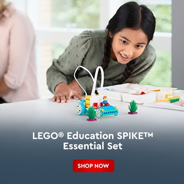 Young girl engaged with LEGO Education SPIKE Essential Set for STEM learning. Shop now at AtlabShopOnline KSA